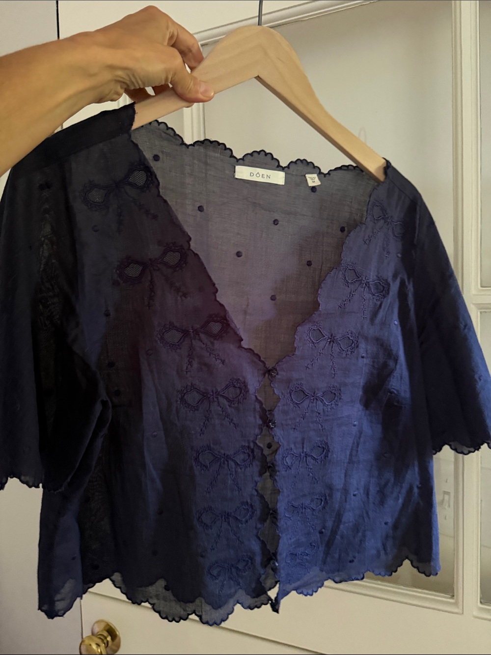 Doen Navy Kacy Top, Sz M - Picture 2 of 2